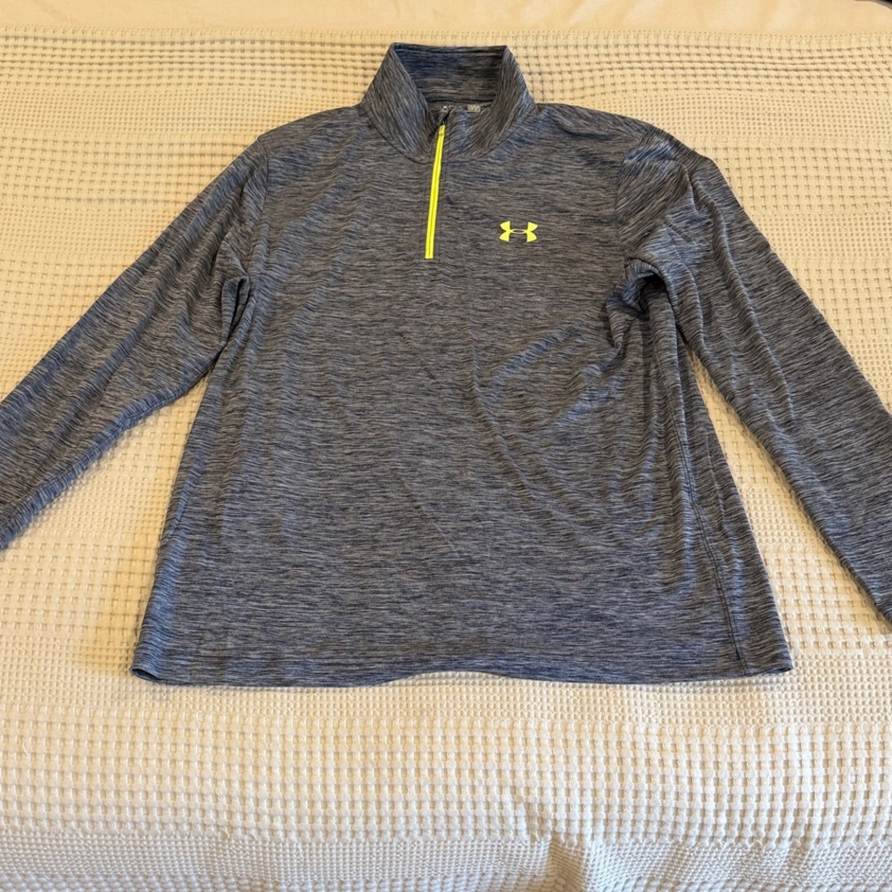 Under Armour Heathered Gray Pullover with Neon Yellow Zipper